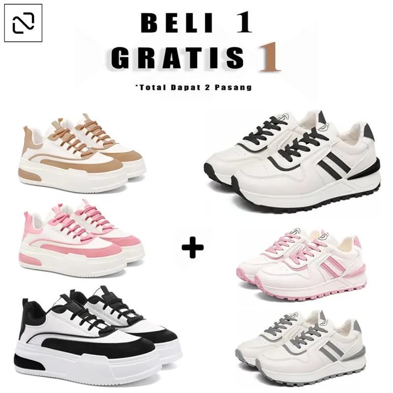 Beli 1 Gratis 1 Sepatu Sneakers Wanita Hitam Akhir Tahun