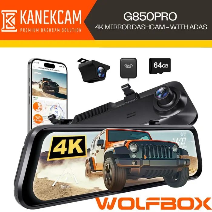 Dashcam Wolfbox G850Pro Kamera Mobil Mirror 4K dengan ADAS