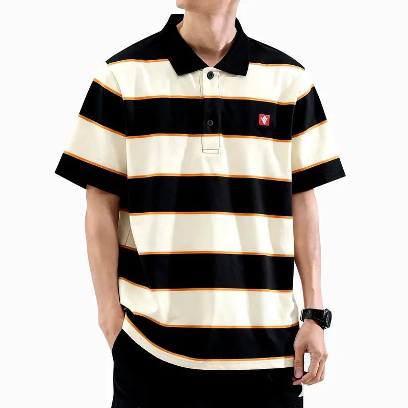 SKULLEND Polo Shirt Stripe Tangan Pendek Unisex Pria Wanita Motif