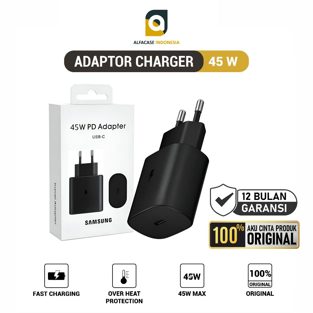 ALFACASE Adaptor Charger 45W USB-C ORI Samsung