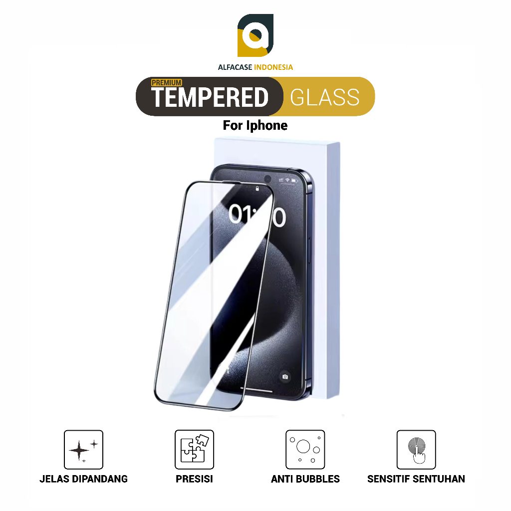 ALFACASE Premium Tempered Glass iPhone 11 12 13 14 15 16E 16 Plus Pro Max - Series