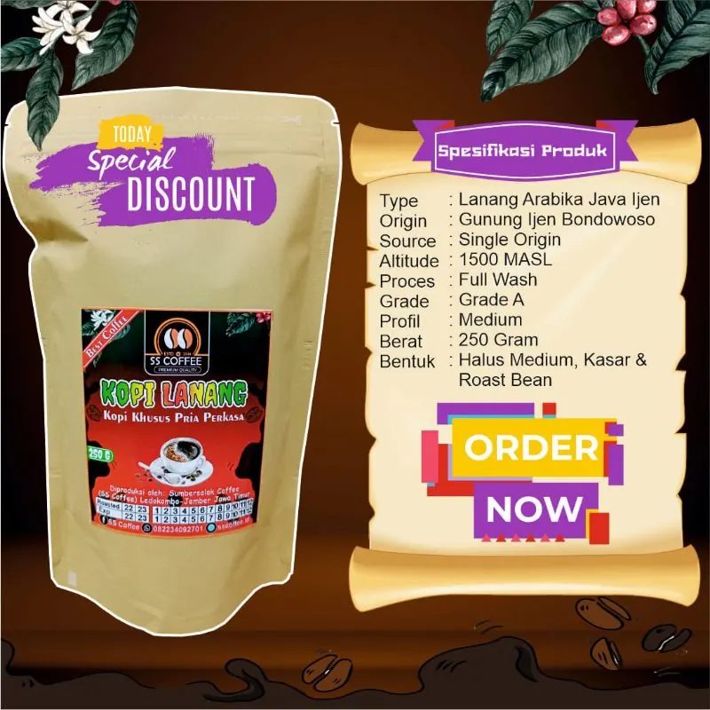 Kopi Arabika Lanang Premium 250 Gram