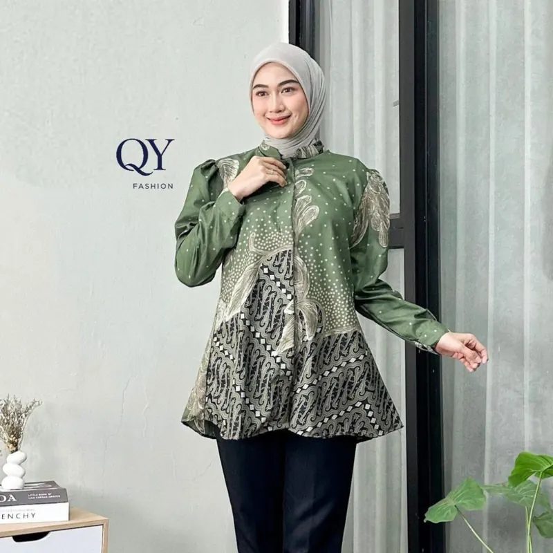 ~Blouse Batik Modern Lengan Balon - Atasan Kerja Wanita Premium