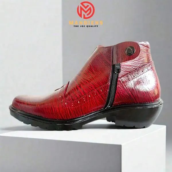 MANDIENS - Sepatu Boots Kulit Medali K182 MRKY Merah Maroon