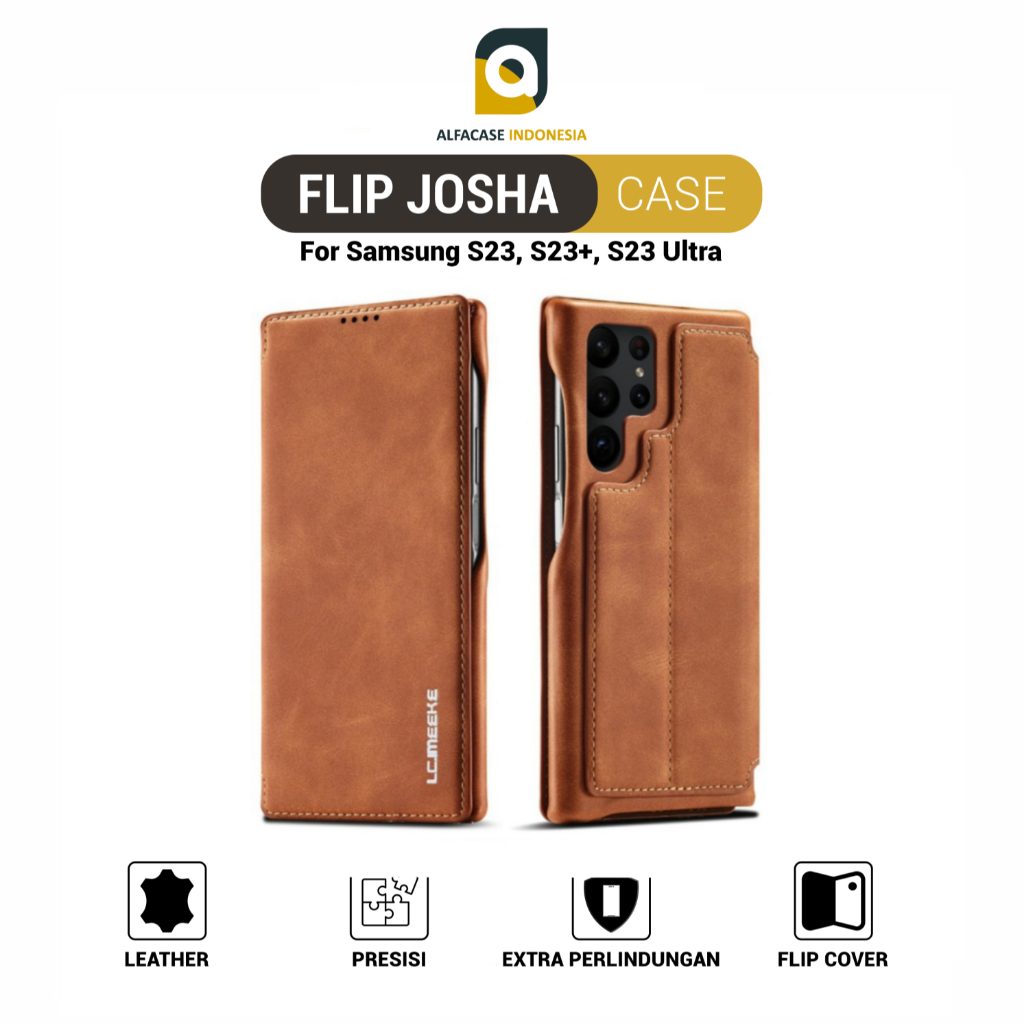 ALFACASE Flip Cover Josha Leather Case Samsung S23 Plus Ultra - Casing S Series