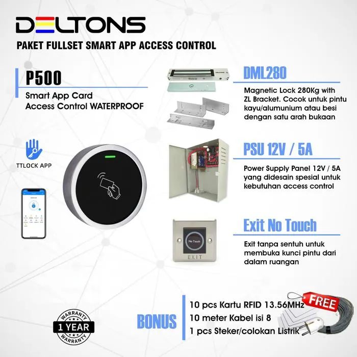 Paket Smart Access Control RFID & Apps Fullset Indoor - Outdoor Waterproof