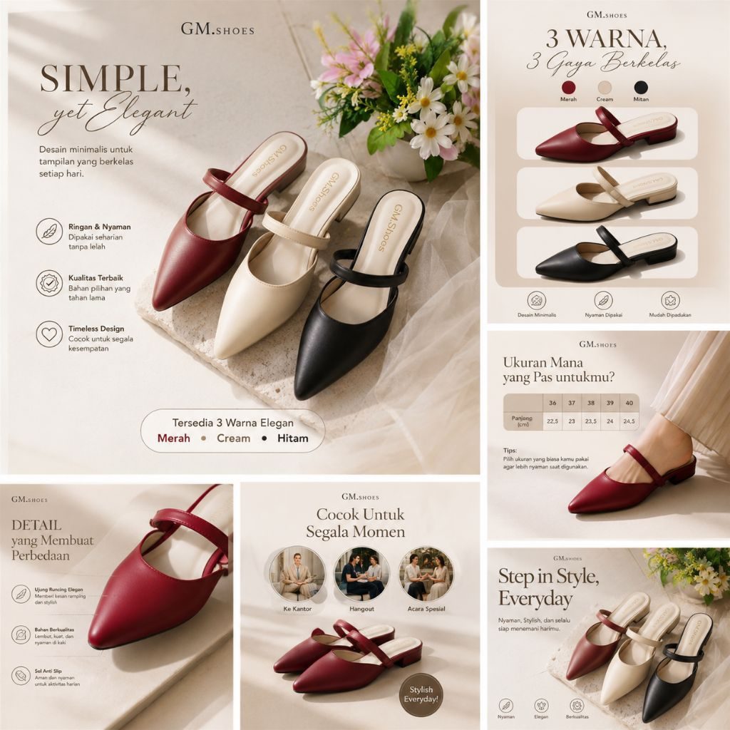 Sepatu Pantofel/Flatshoes Wanita Heels Desain Elegan, Nyaman Dipakai Sehari-hari