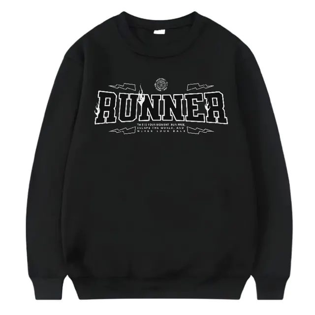 Sweater Crewneck Runner Pria Wanita Premium Distro Unisex Switer Cowo Cewe Hitam Baru