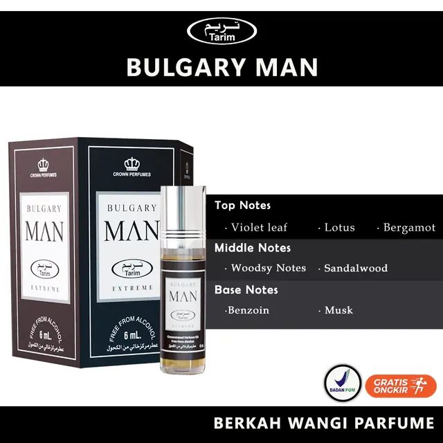 Parfum Roll-On BULGARY MAN Non Alkohol 6ML (1 Box Isi 6) BPOM BY TARIM