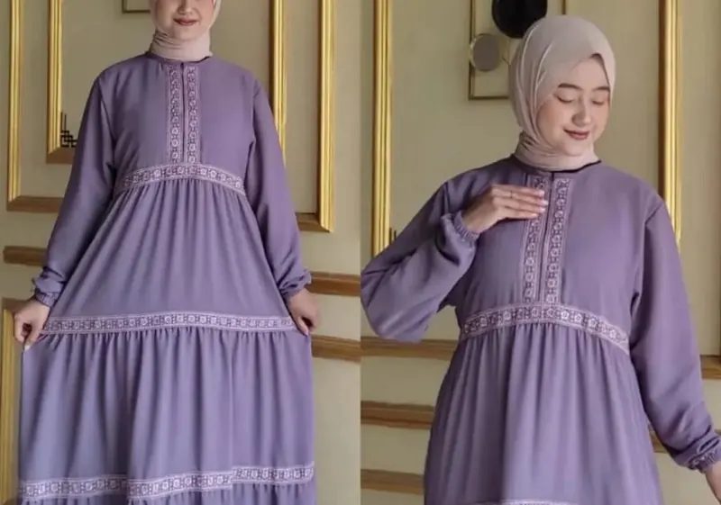 Gamis Syari Warna Lavender mix Renda Trend Fashion