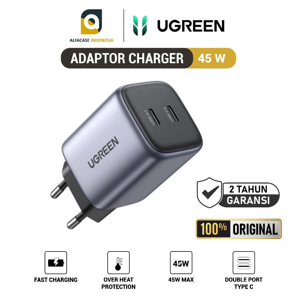 UGREEN Adaptor Charger 45W Double Port USB-C - ALFACASE