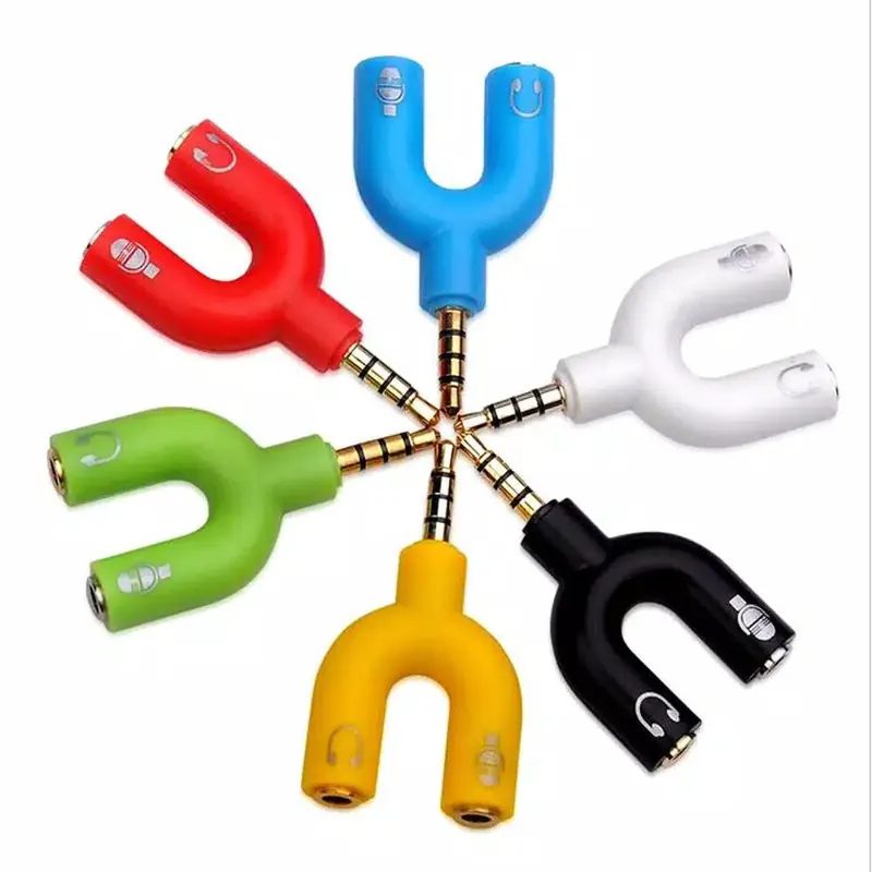 Konektor Audio Spliter U Shape 2 in 1 Mic Jack 3.5mm to Dual Female