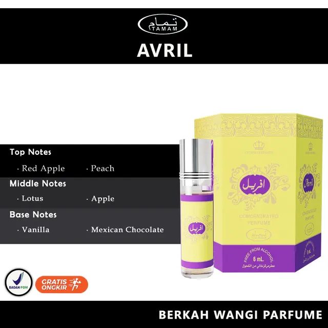 Parfum Roll-On AVRIL Non ALkohol 6ML (1 Box Isi 6) BPOM BY TAMAM