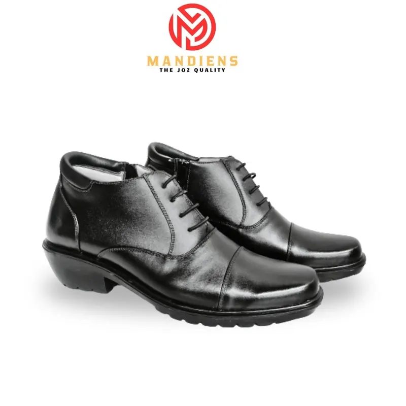 MANDIENS Sepatu Pria Kulit Asli PDH Semi Boot Medali K174 Model Pantofel Formal Resleting Tali