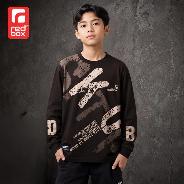 Redbox-Kaos anak Tangan Panjang Tanggung Remaja Junior Usia 9-17 Tahun Distro coklat kopi