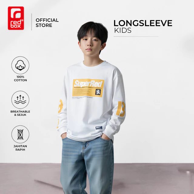 Redbox - kaos tangan panjang anak laki-laki remaja junior usia 9-17tahun Warna Putih