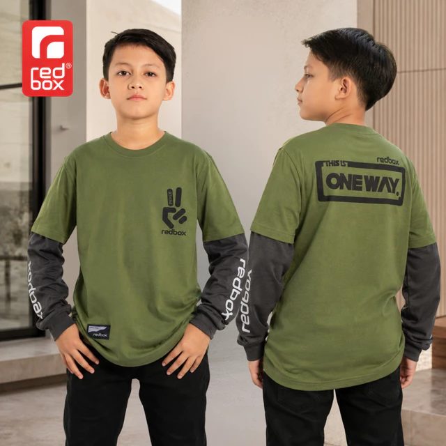 Redbox-Baju Kaos Tangan Panjang Anak Laki Tanggung Remaja Junior Usia 9-17 Tahun katun