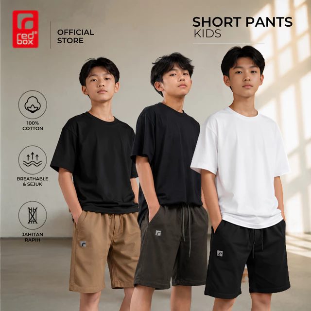 Redbox-Celana Pendek Anak Laki Tanggung Junior Remaja Usia 9-17 Tahun Bahan Katun Cinos