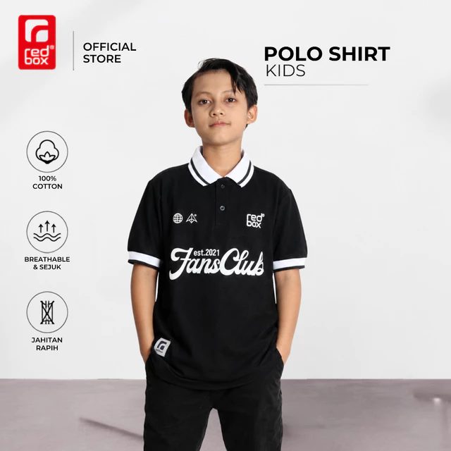 Redbox Kaos Kerah Polo Anak Laki Tanggung Remaja Junior Usia 9 -17 Tahun Pique 24s Hitam