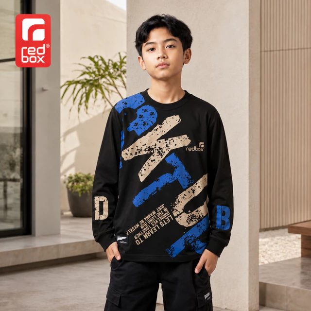 Redbox-Kaos Tangan Panjang Anak Tanggung Remaja Junior Usia 9-17 Tahun Distro hitam