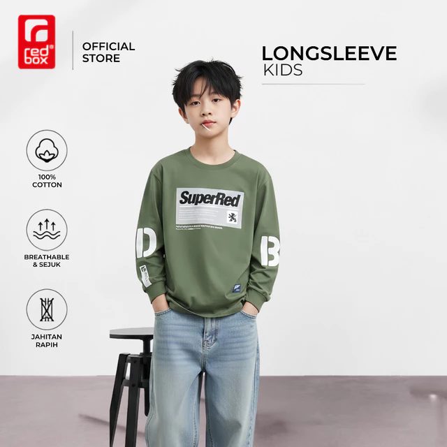 Redbox - kaos tangan panjang anak laki-laki tanggung remaja junior usia 9-17tahun warna