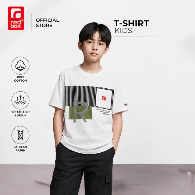 Redbox - kaos anak tanggung laki remaja junior usia 9-17tahun Warna Putih