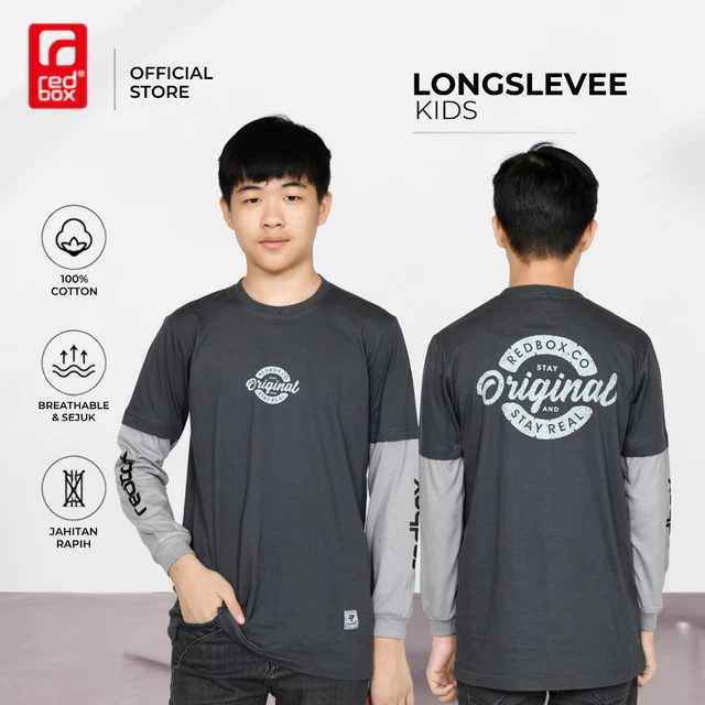 Redbox - Baju Kaos Tangan Panjang Anak Laki-Laki Tanggung Remaja Junior Usia 9-17 Combed