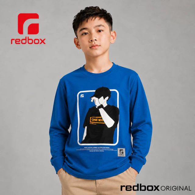 Redbox - kaos anak tangan panjang tanggung remaja junior usia 9-17tahun warna Denim