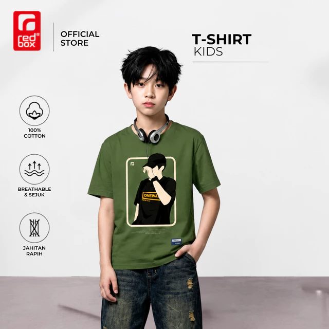 Redbox - kaos anak tanggung laki remaja junior usia 9-17tahun Warna Army Premium