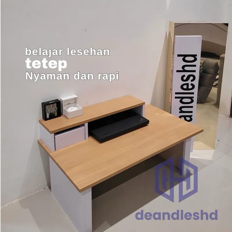 Meja Kerja Minimalis Modern Set Laci & Stand Monitor Multifungsi 120 CM
