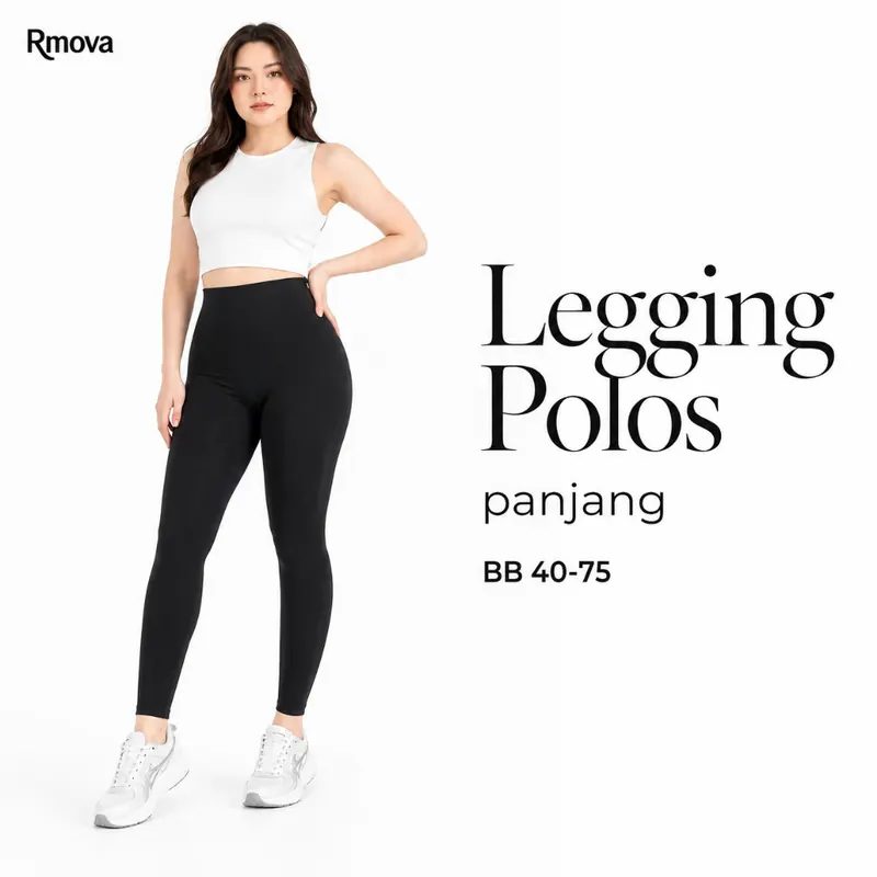 Rmova Legging Wanita Panjang Polos Hitam Katun Stretch S-XXL