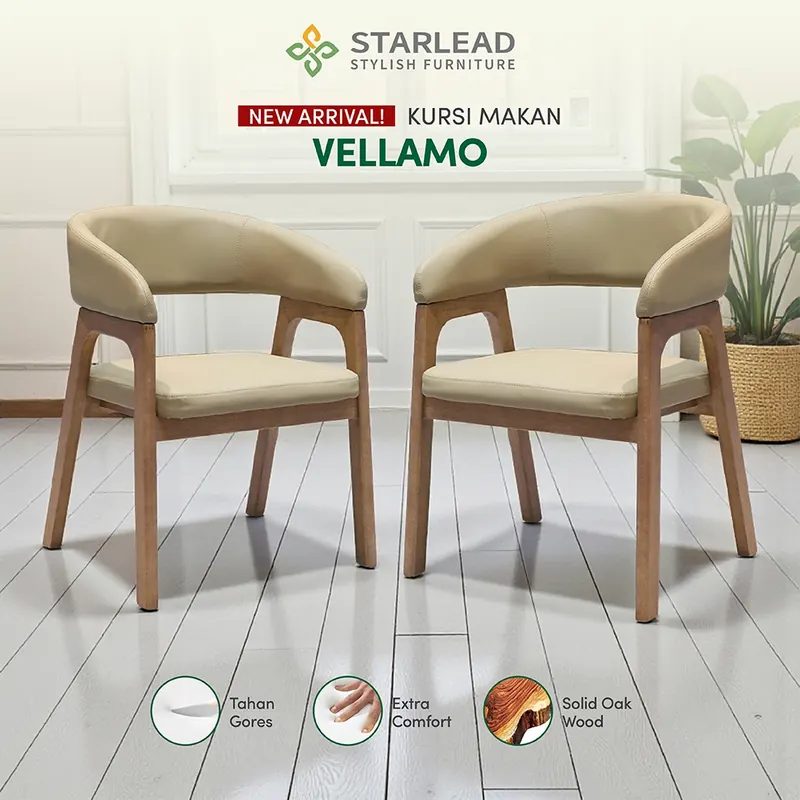 STARLEAD Kursi Makan Kayu Vellamo Dining Chair Cafe Stylish Furniture Modern Minimalis