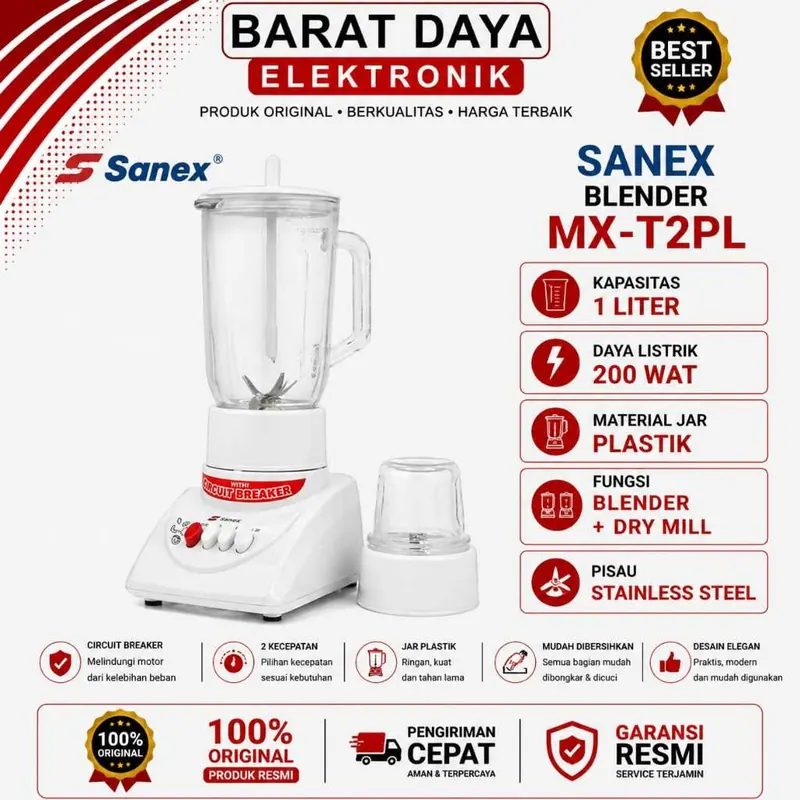 SANEX Blender Plastik Kapasitas 1 Liter 3 In 1 - MX T2 PL - 1L