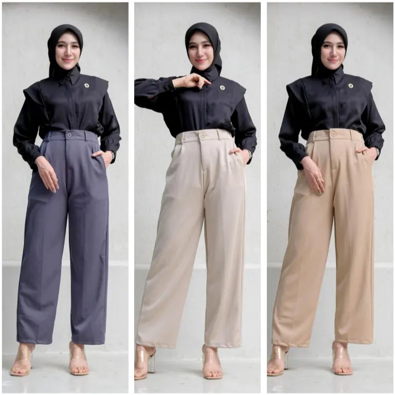 Diobee - Daily Celana Kantor Loly Trouser Pants Premium RIB Knit Anti Kusut Elegan Trendy