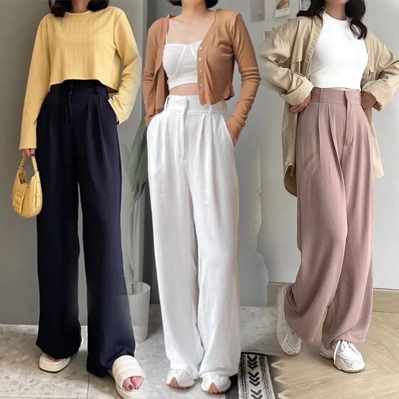 Celana Kulot Kantor Crinkle Highwaist Wanita Loose Cullote Pants terkini 2508