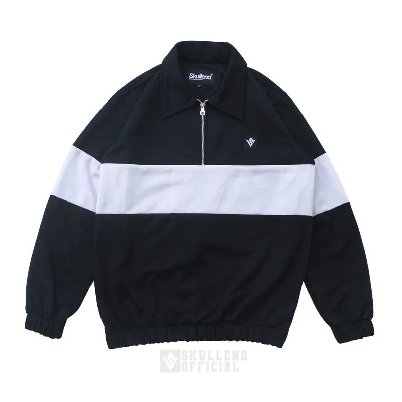 SKULLEND Sweater Rugby Shirt Jaket Casual Kombinasi - Black White