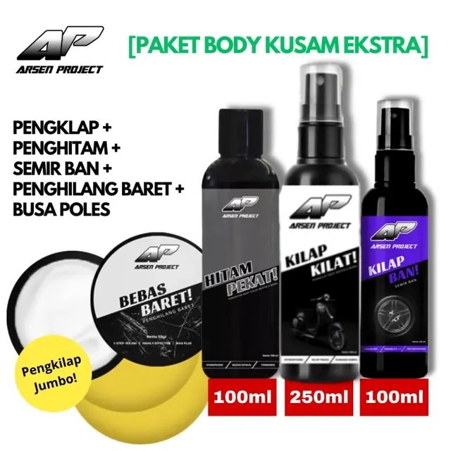 AP Pengkilap Penghitam Body Mobil Motor Semir Ban Penghilang Baret Paket Bundling 4