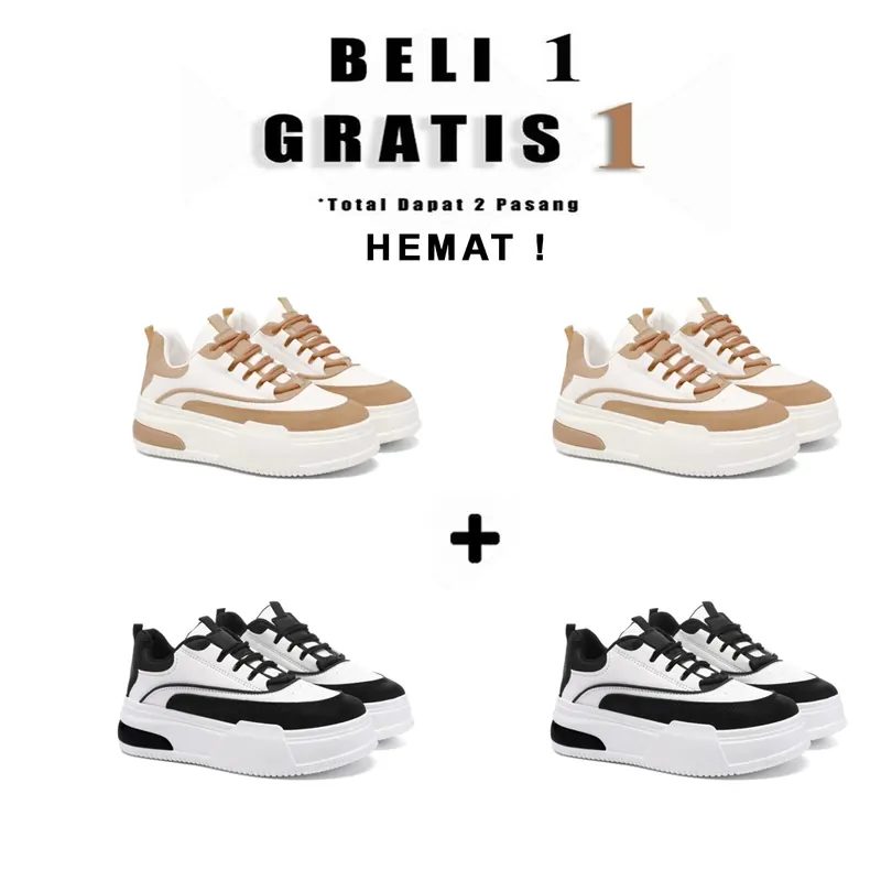 Beli 1 Gratis 1 Hemat Sepatu Sneakers Wanita 2 Warna Mocca Hitam Bulan ini