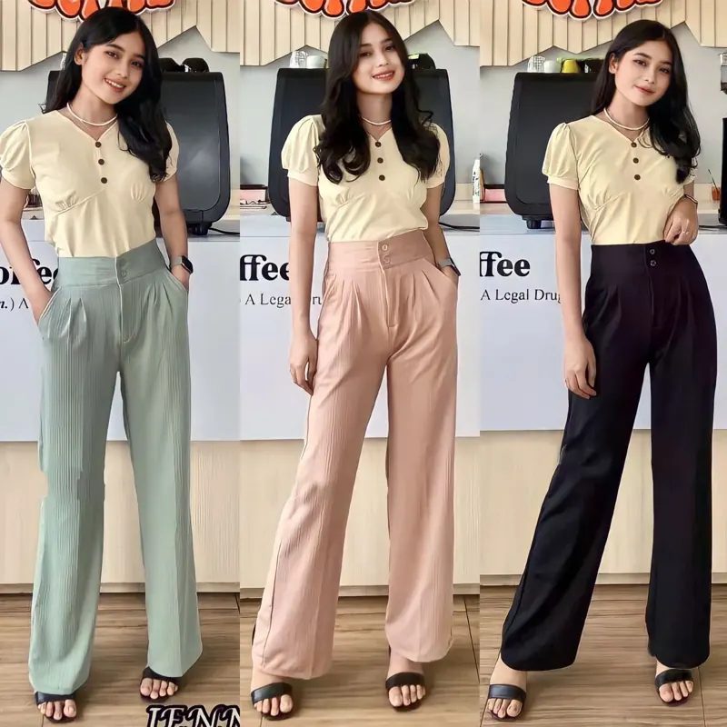 Celana Kulot Kantor Highwaist Wanita JENNIE KNITT Premium Loose Cullote Pants Casual