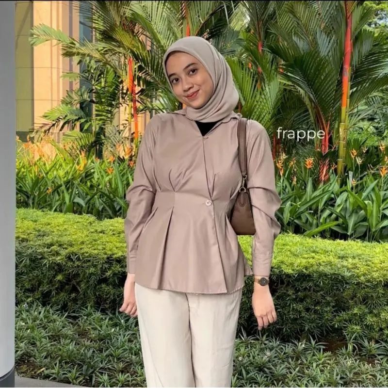 Jenna Blouse Wanita Kekinian Lengan Panjang Bahan Adem – Atasan Casual Kantor Korea Style