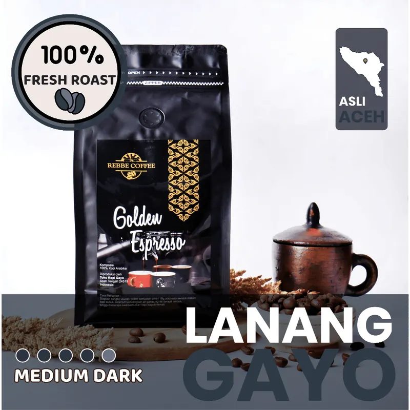 Kopi Lanang Arabika Gayo Aceh Premium Peaberry Semiwashed Medium to Dark Roast Golden
