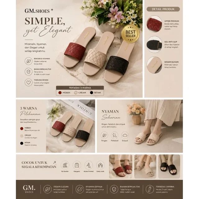 sandal flat shoes/selop teplek wanita simple elegan GM.SHOES