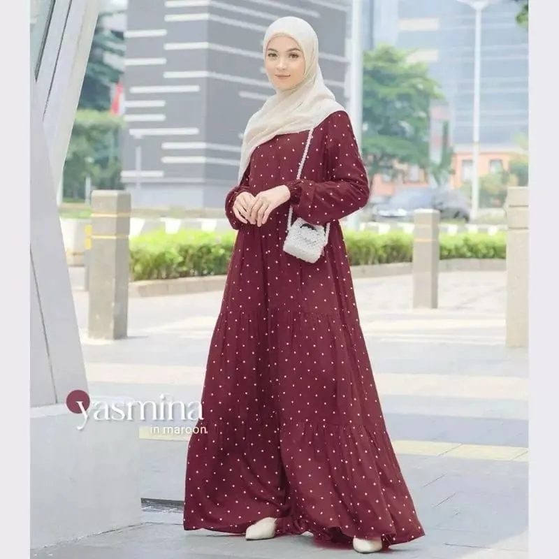 Gamis Ruffle Homey Dress Bahan Rayon Adem Nyaman Motif Polos Polkadot Busui Frendly 2026