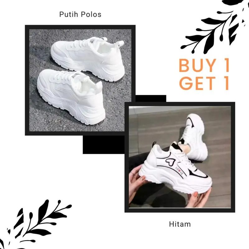 Akhir Tahun Beli 1 Gratis 1 Sepatu Sneakers Wanita Putih COEK LOVE Kekinian