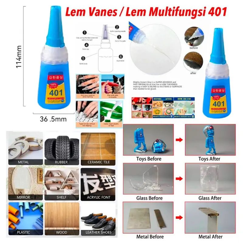 Lem Korea Super Kuat Vanes Glue 401 Besi Perekat Kulit kain sepatu instan 100% Stronger