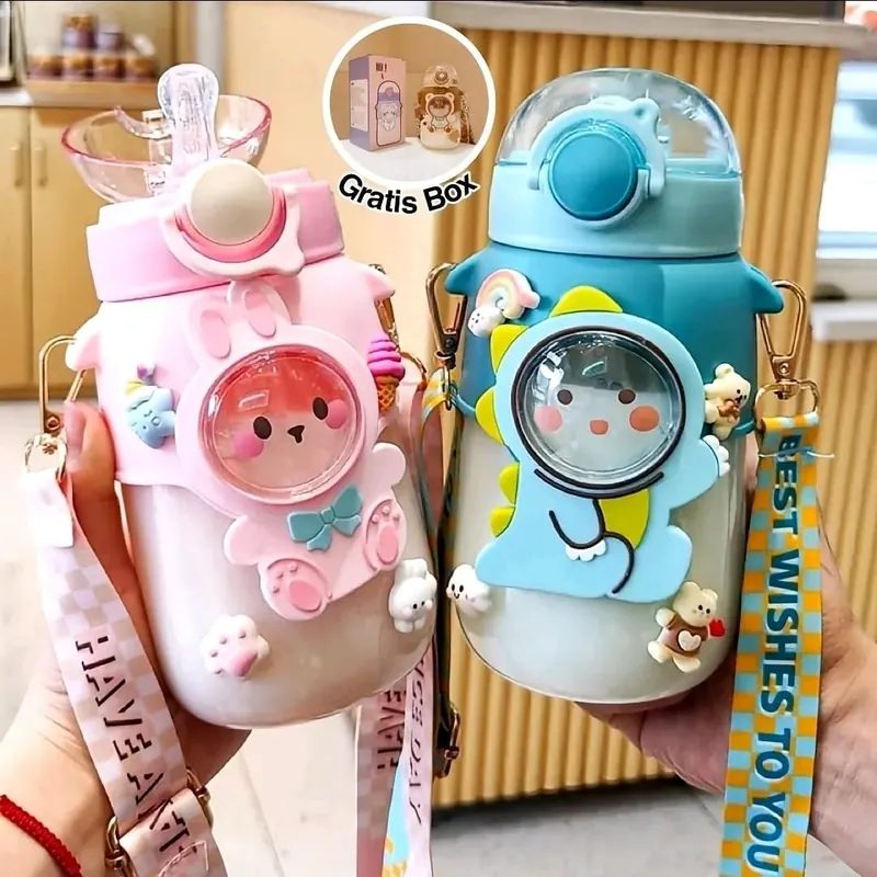 Botol Minum Anak Karakter Kartun 720ML Free Sticker 2D&3D Tali Panjang