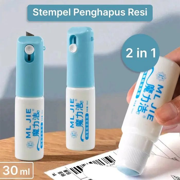Stempel Penghapus Resi 2 in 1 Cutter Pembuka Paket BONUS Refill Cairan