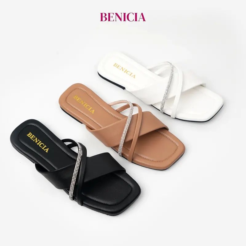 BENICIA Elena Sandal Wanita Flat Teplek Kasual Kekinian Bahan Sintetis Anti slip