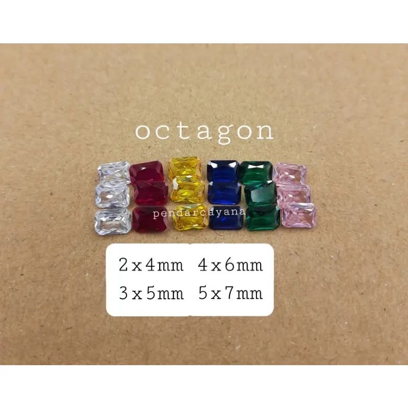 batu permata sirkon A3 cubic zirconia 2x4 3x5 4x6 5x7 mm octagon mix warna / pcs