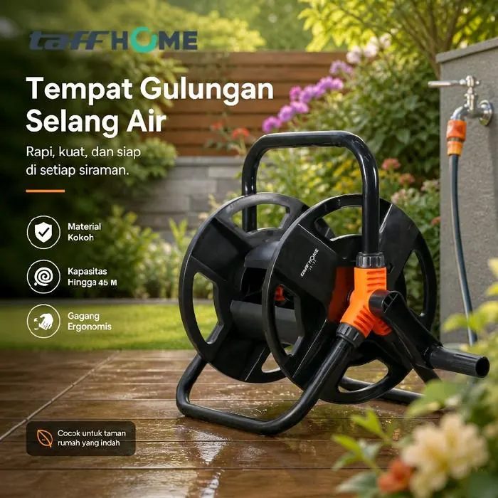 Taff Home Tempat Gulungan Selang Air Kokoh Kapasitas Gagang Ergonomis untuk Taman Rumah